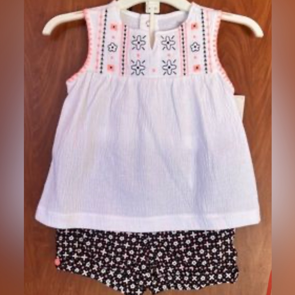 Carter's White and Coral Embroidered Top